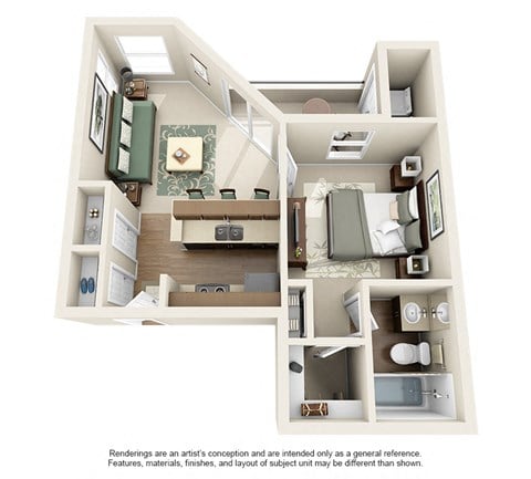 Floor plan for 1 bed, 1 bath, 500 sqft